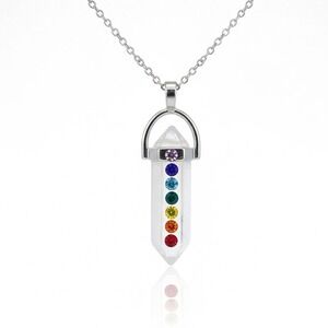 Chakra Quattz Crystal Point Pendant Necklace 7 Stone Healing‎ Balance Silver